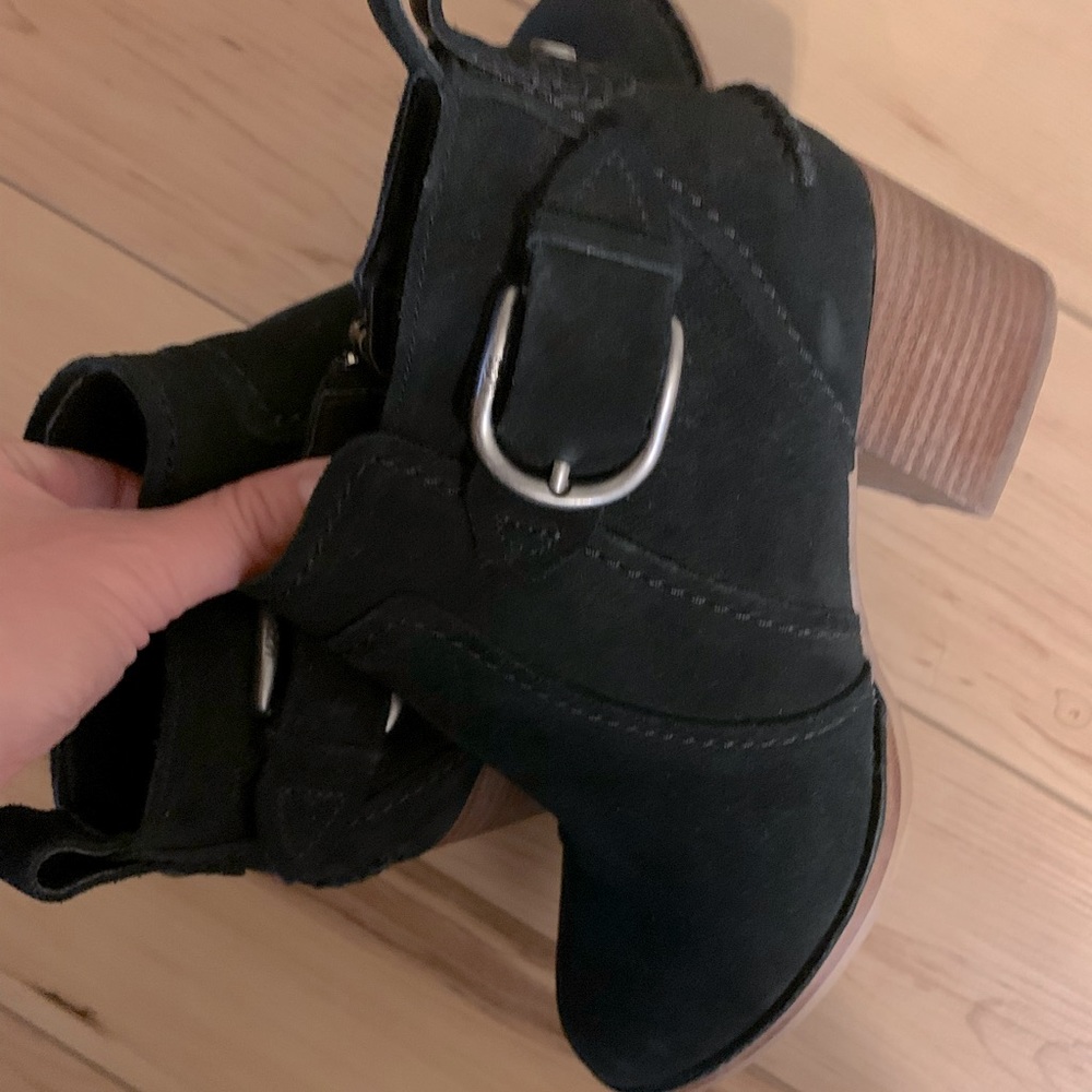 Black Suede UGG Stacked Heel Boho Boots